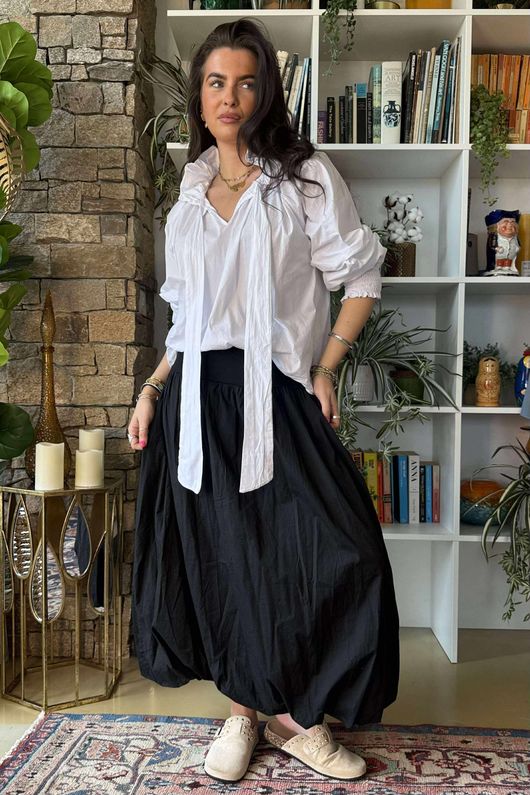 Paloma Bubble Hem Midi Skirt Black